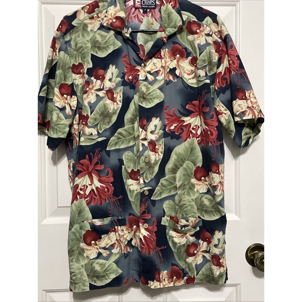 Chaps Ralph Lauren Mens Hawaiian Shirt SZ M Cotton Camp Beach Tropical Tiki